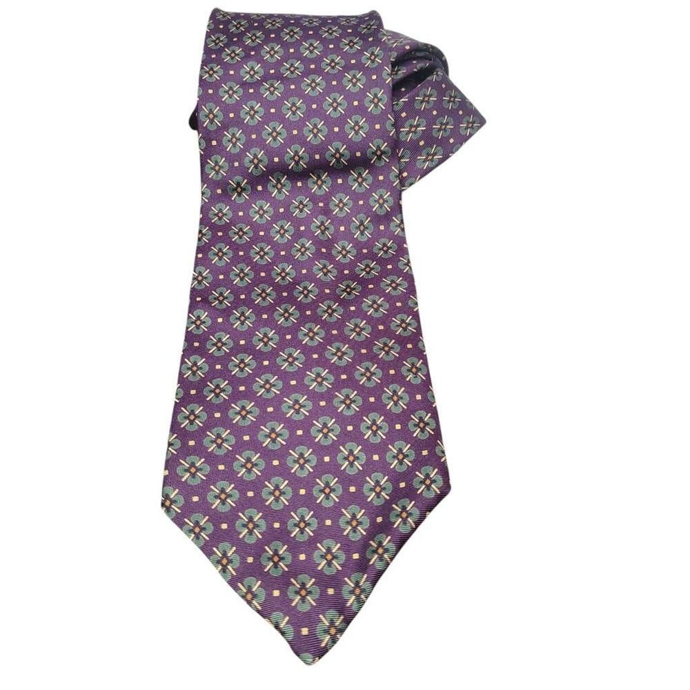 Vintage Christian Dior Monsieur 100% Silk Necktie Purple Green Floral Geometric